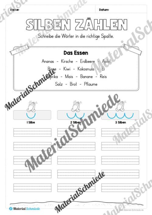 Arbeitsheft: Silben zählen lernen für die 2. & 3. Klasse (8 Seiten) - Arbeitsblatt 04