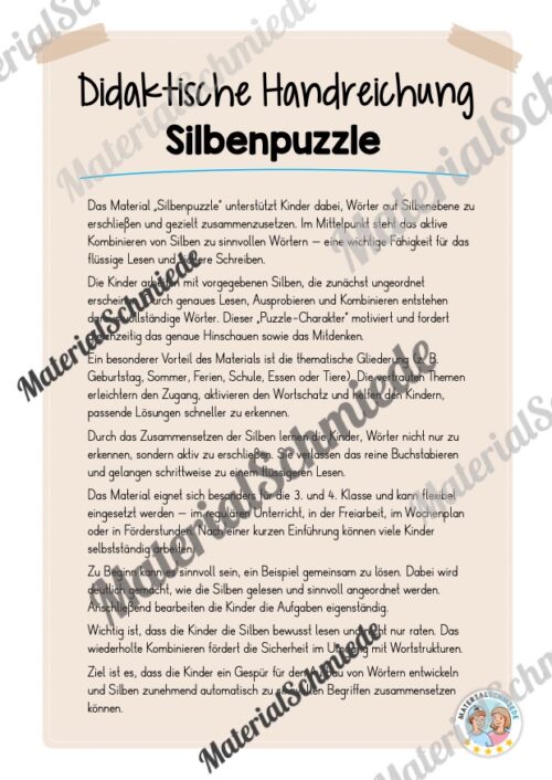 Silbenpuzzles für die 3. & 4. Klasse (8 Seiten) - Arbeitsblatt 01
