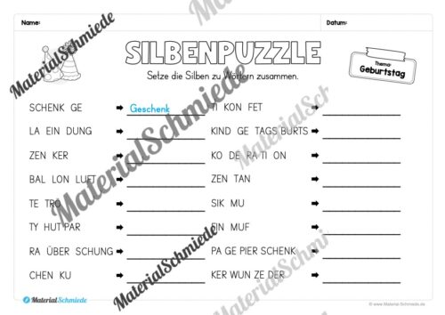 Silbenpuzzles für die 3. & 4. Klasse (8 Seiten) - Arbeitsblatt 02