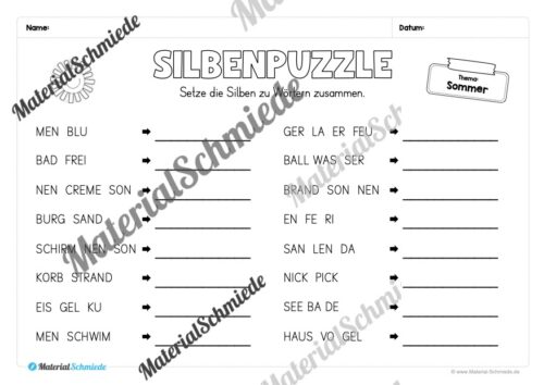 Silbenpuzzles für die 3. & 4. Klasse (8 Seiten) - Arbeitsblatt 03