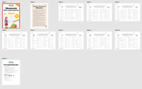 Silbenpuzzles für die 3. & 4. Klasse (8 Seiten) - Überblick