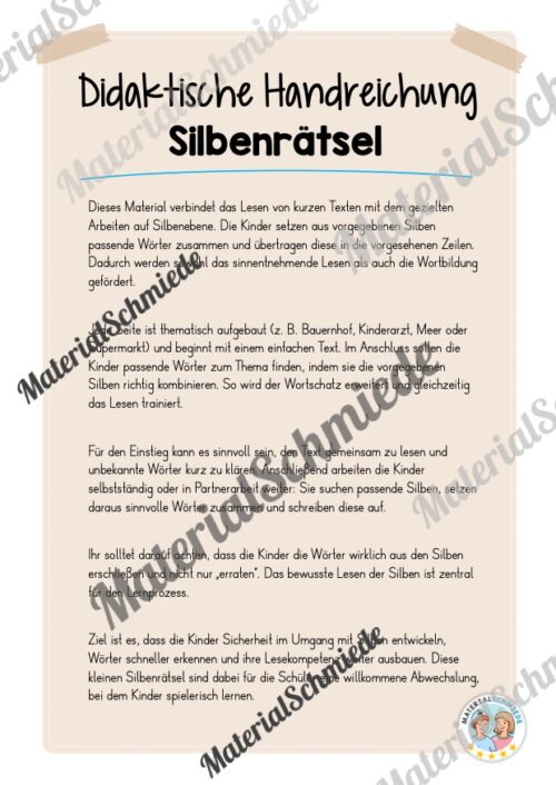 8 Silbenrätsel für die 3. & 4. Klasse - Arbeitsblatt 01