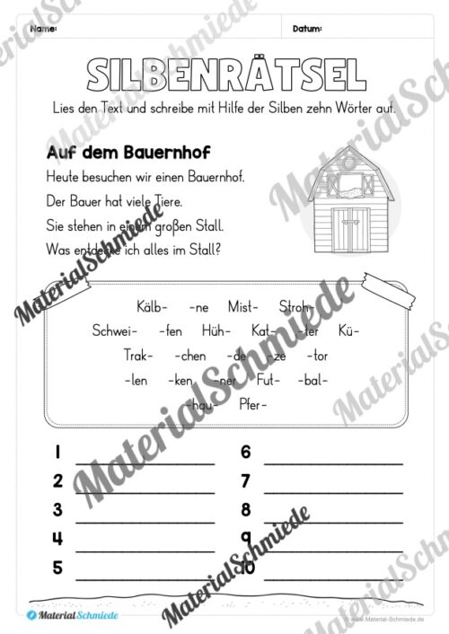 8 Silbenrätsel für die 3. & 4. Klasse - Arbeitsblatt 02