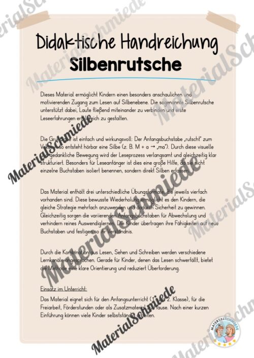 Silbenrutsche - Einfache Übungen (1. & 2. Klasse) - Arbeitsblatt 01