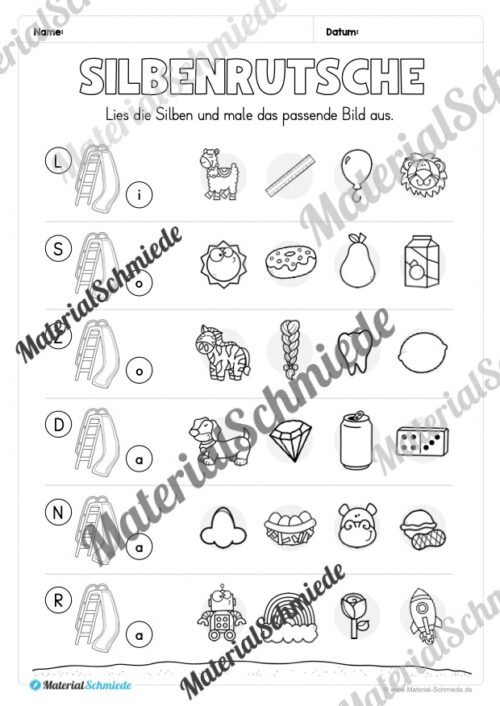 Silbenrutsche - Einfache Übungen (1. & 2. Klasse) - Arbeitsblatt 02