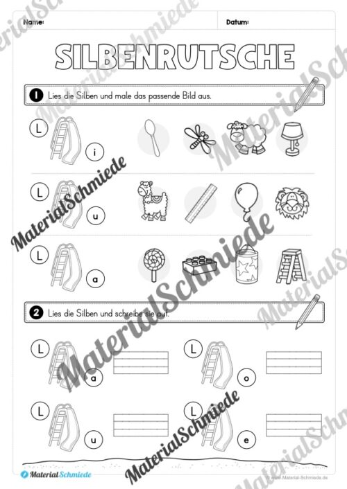 Silbenrutsche - Einfache Übungen (1. & 2. Klasse) - Arbeitsblatt 03
