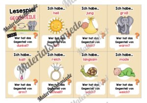 Lesespiel Adjektive: Gegenteile finden (40 Karten) – Arbeitsblatt 01