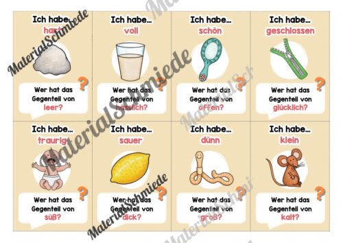 Lesespiel Adjektive: Gegenteile finden (40 Karten) - Arbeitsblatt 02