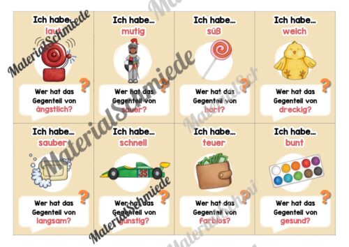 Lesespiel Adjektive: Gegenteile finden (40 Karten) - Arbeitsblatt 04