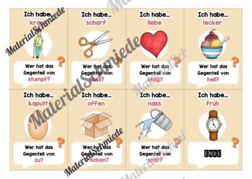 Lesespiel Adjektive: Gegenteile finden (40 Karten) - Arbeitsblatt 05