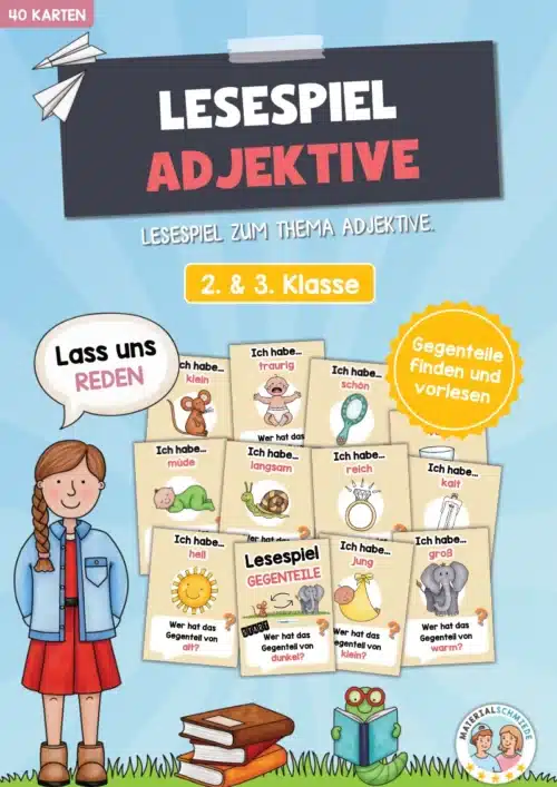 Lesespiel Adjektive: Gegenteile finden (40 Karten)