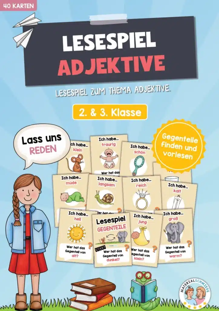 Lesespiel Adjektive: Gegenteile finden (40 Karten)