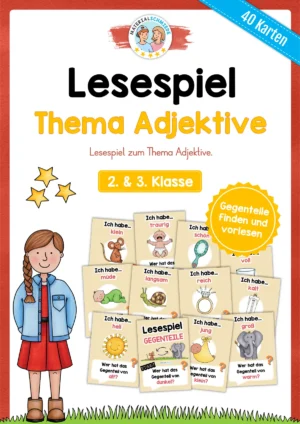 Lesespiel Adjektive: Gegenteile finden (40 Karten) für die 2. & 3. Klasse