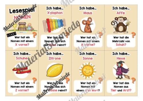Lesespiel Nomen (40 Karten) - Arbeitsblatt 01