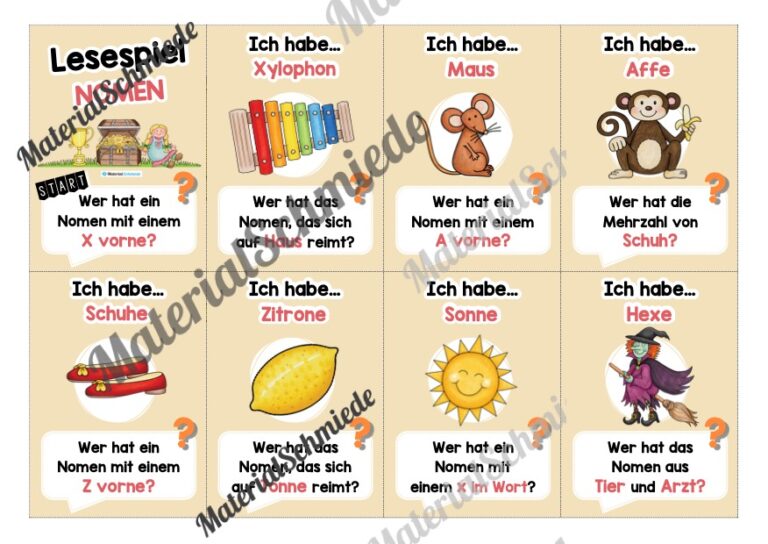 Lesespiel Nomen (40 Karten) – Arbeitsblatt 01