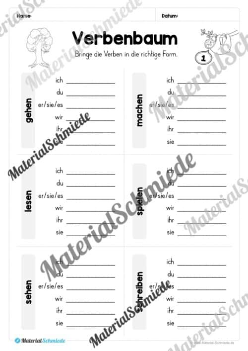 Verben konjugieren (Verbenbaum) - Arbeitsblatt 01