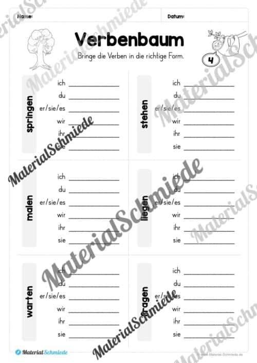 Verben konjugieren (Verbenbaum) - Arbeitsblatt 04