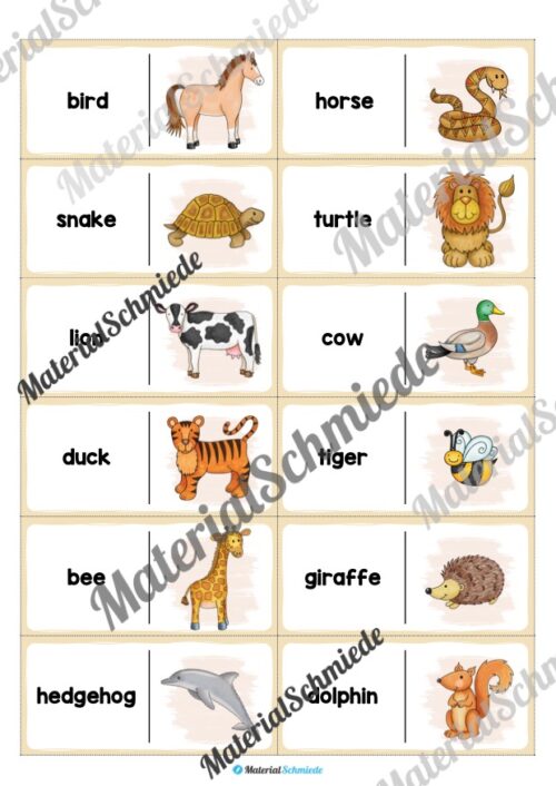 Tiere / Animals: Domino auf Englisch (Arbeitsblatt 02)