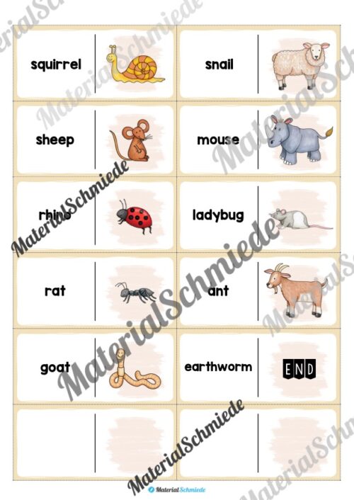 Tiere / Animals: Domino auf Englisch (Arbeitsblatt 03)