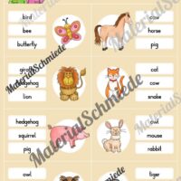 Tiere / Animals: Klammerkarten auf Englisch (Arbeitsblatt 02)