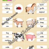 Tiere / Animals: Klammerkarten auf Englisch (Arbeitsblatt 06)