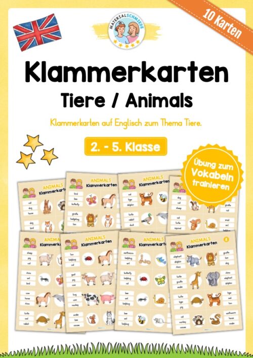 Tiere / Animals: Klammerkarten auf Englisch (10 Seiten)