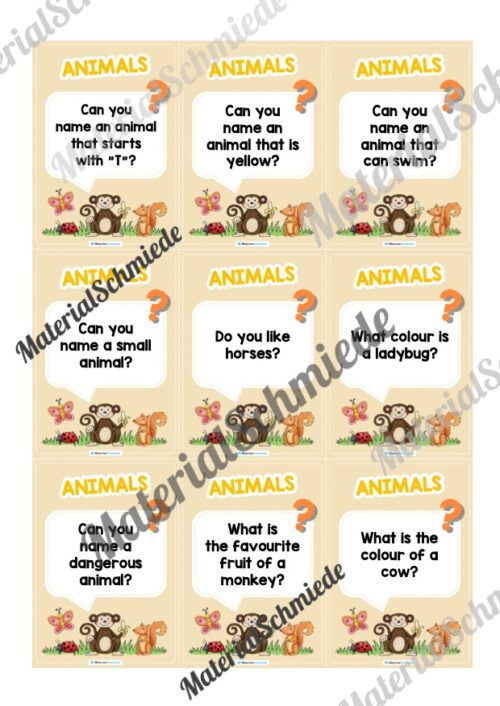 Tiere / Animals: Plauderkarten auf Englisch (Arbeitsblatt 03)