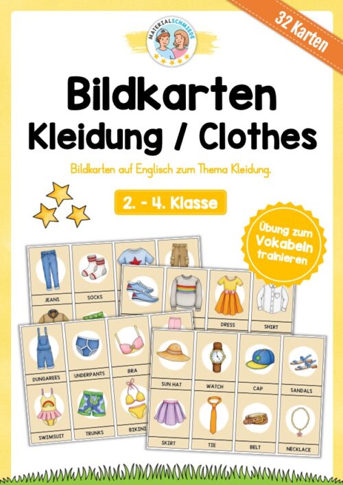Kleidung / Clothes: 32 Bildkarten auf Englisch