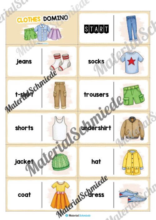 Kleidung / Clothes: Domino auf Englisch (Arbeitsblatt 01)