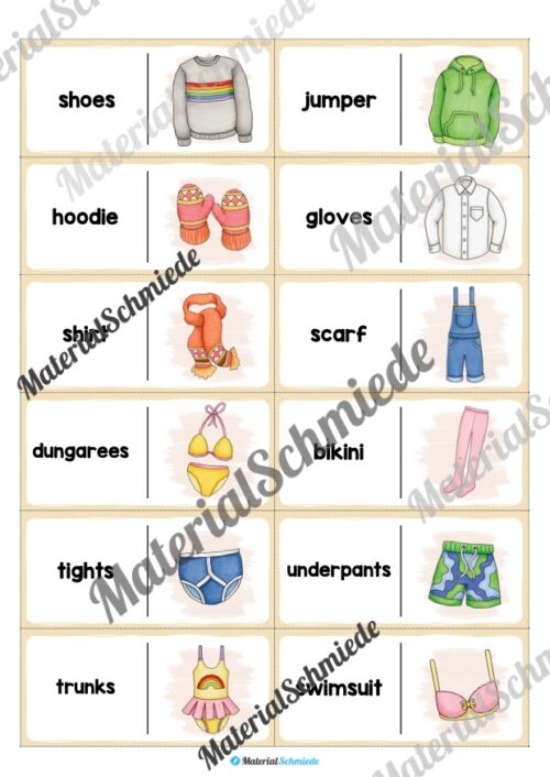 Kleidung / Clothes: Domino auf Englisch (Arbeitsblatt 02)