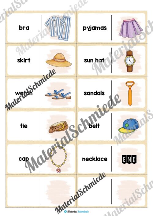 Kleidung / Clothes: Domino auf Englisch (Arbeitsblatt 03)