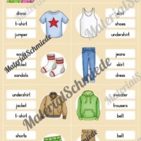 Kleidung / Clothes: Klammerkarten auf Englisch (Arbeitsblatt 01)