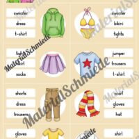 Kleidung / Clothes: Klammerkarten auf Englisch (Arbeitsblatt 05)