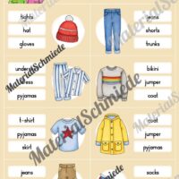 Kleidung / Clothes: Klammerkarten auf Englisch (Arbeitsblatt 09)
