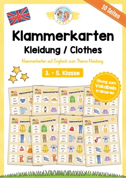 Kleidung / Clothes: Klammerkarten auf Englisch (10 Seiten)