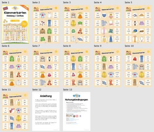 Kleidung / Clothes: Klammerkarten auf Englisch (Überblick)