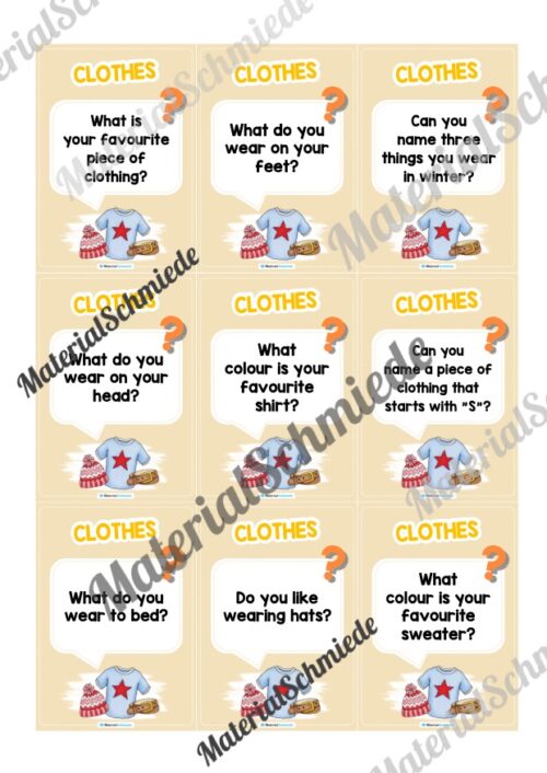 Kleidung / Clothes: Plauderkarten auf Englisch (Arbeitsblatt 01)