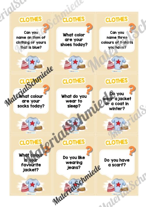 Kleidung / Clothes: Plauderkarten auf Englisch (Arbeitsblatt 02)