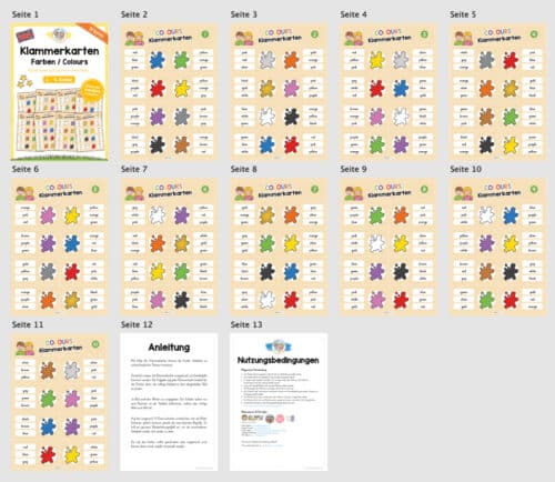 Farben / Colours: Klammerkarten auf Englisch (Überblick)