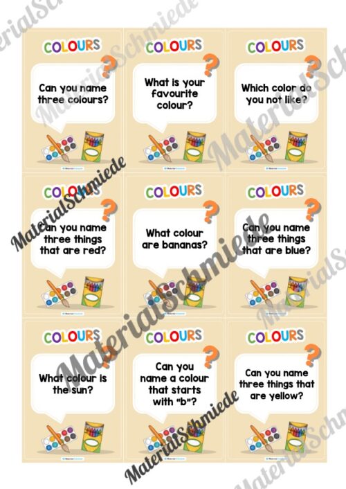 Farben / Colours: Plauderkarten auf Englisch (36 Stück) - Arbeitsblatt 01