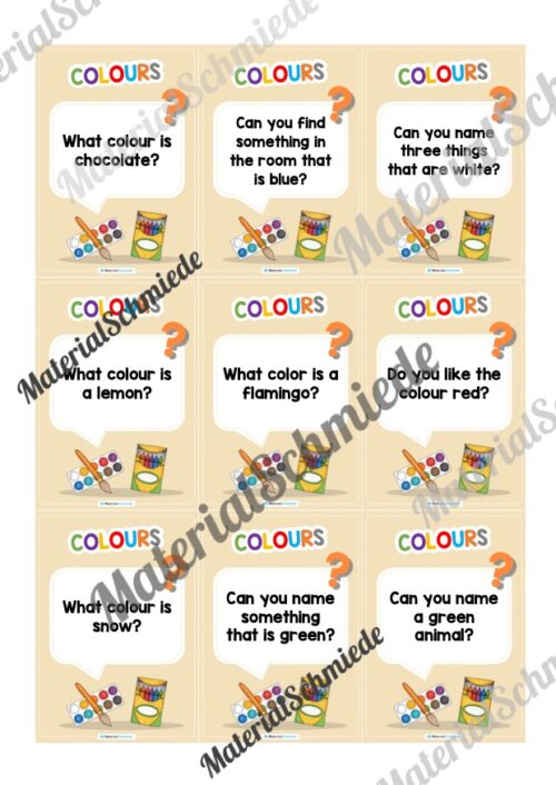 Farben / Colours: Plauderkarten auf Englisch (36 Stück) - Arbeitsblatt 02