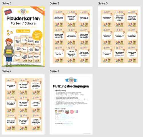 Farben / Colours: Plauderkarten auf Englisch (36 Stück) - Überblick