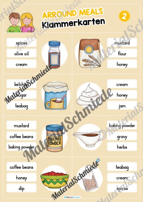 Rund um die Mahlzeiten / Arround Meals: Klammerkarten auf Englisch (10 Seiten) - Arbeitsblatt 02