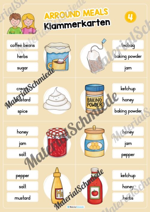 Rund um die Mahlzeiten / Arround Meals: Klammerkarten auf Englisch (10 Seiten) - Arbeitsblatt 04