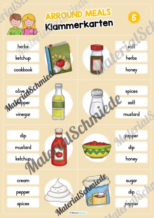 Rund um die Mahlzeiten / Arround Meals: Klammerkarten auf Englisch (10 Seiten) - Arbeitsblatt 05