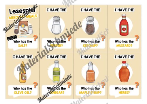 Rund um die Mahlzeiten: Lesespiel auf Englisch (Arbeitsblatt 01)