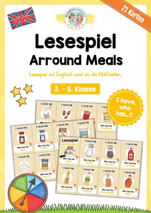 Rund um die Mahlzeiten: Lesespiel auf Englisch (21 Karten)