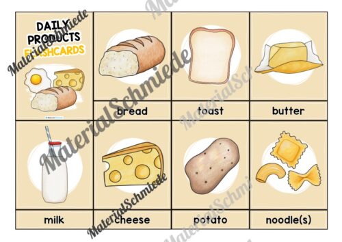 Lebensmittel / Daily Products: Bildkarten auf Englisch (Arbeitsblatt 01)