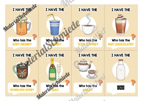 Getränke / Drinks: Lesespiel auf Englisch (Arbeitsblatt 02)