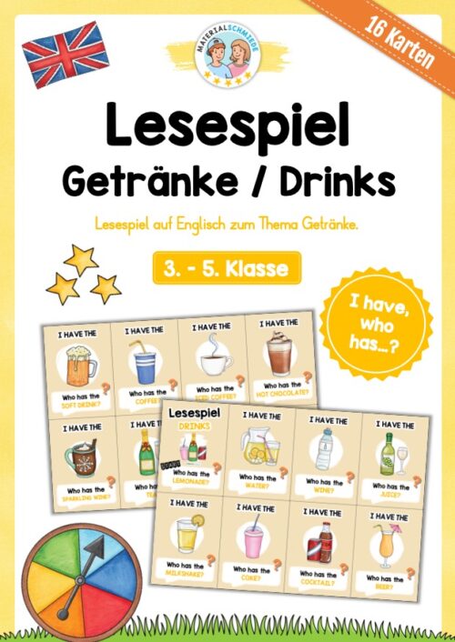 Getränke / Drinks: Lesespiel auf Englisch (16 Karten)